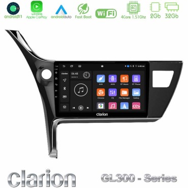 Clarion GL300 Series 4Core Android11 2+32GB Toyota Corolla 2017-2018 Navigation Multimedia Tablet 10" Με Carplay &amp; Android Auto