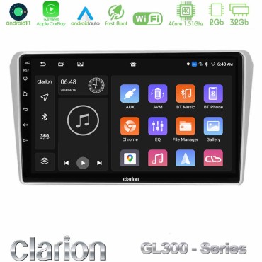 Clarion GL300 Series 4Core Android11 2+32GB Toyota Avensis T25 02/2003–2008 Navigation Multimedia Tablet 9" Με Carplay &amp; Android Auto