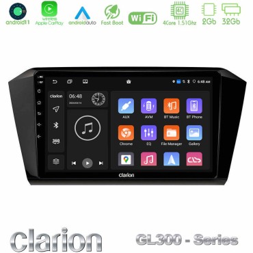 Clarion GL300 Series 4Core Android11 2+32GB VW Passat Navigation Multimedia Tablet 10" Με Carplay &amp; Android Auto