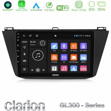 Clarion GL300 Series Vw Tiguan 2016-2022 4Core Android11 2+32GB Navigation Multimedia Tablet 10" Με Carplay &amp; Android Auto
