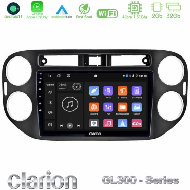 Clarion GL300 Series 4Core Android11 2+32GB VW Tiguan Navigation Multimedia Tablet 9" (23mm alarm button) Με Carplay &amp; Android Auto