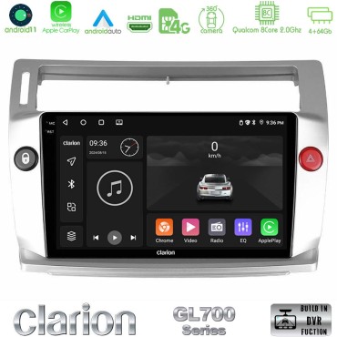 Clarion GL700 Series 8Core Android13 4+64GB Citroen C4 2004-2010 Navigation Multimedia Tablet 9" Με Carplay &amp; Android Auto