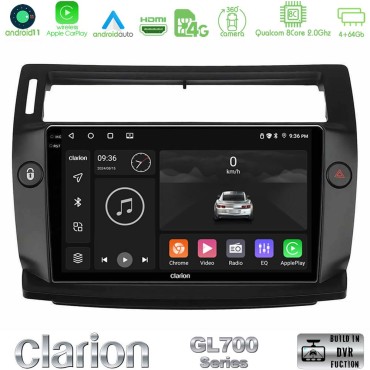 Clarion GL700 Series 8Core Android13 4+64GB Citroen C4 2004-2010 Navigation Multimedia Tablet 9" (μαύρο χρώμα) Με Carplay &amp; Android Auto