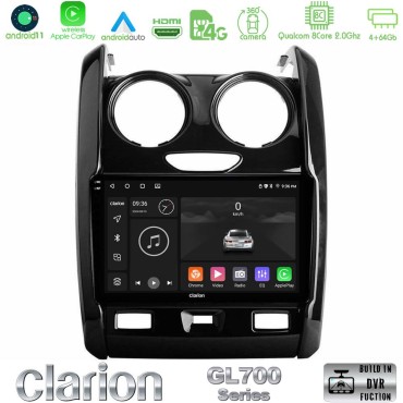 Clarion GL700 Series 8Core Android13 4+64GB Dacia Duster 2014-2018 Navigation Multimedia Tablet 9" Με Carplay &amp; Android Auto