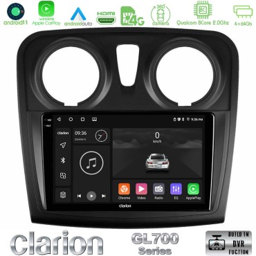 Clarion GL700 Series 8Core Android13 4+64GB Dacia Dokker 2014-2021 Navigation Multimedia Tablet 9" Με Carplay &amp; Android Auto