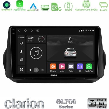 Clarion GL700 Series 8Core Android13 4+64GB Fiat Fiorino/Citroen Nemo/Peugeot Bipper Navigation Multimedia Tablet 10" Με Carplay &amp; Android Auto