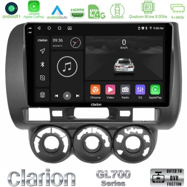 Clarion GL700 Series 8Core Android13 4+64GB Honda Jazz 2002-2008 (Manual A/C) Navigation Multimedia Tablet 9" Με Carplay &amp; Android Auto
