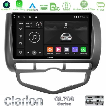 Clarion GL700 Series 8Core Android13 4+64GB Honda Jazz 2002-2008 (Auto A/C) Navigation Multimedia Tablet 9" Με Carplay &amp; Android Auto
