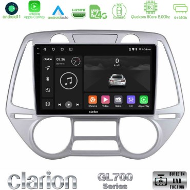 Clarion GL700 Series 8Core Android13 4+64GB Hyundai i20 2009-2012 Auto A/C Navigation Multimedia Tablet 9" Με Carplay &amp; Android Auto