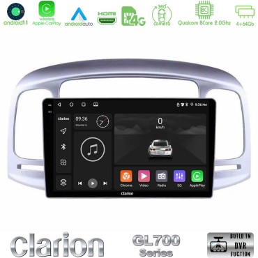 Clarion GL700 Series 8Core Android13 4+64GB Hyundai Accent 2006-2011 Navigation Multimedia Tablet 9" Με Carplay &amp; Android Auto