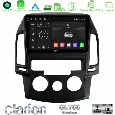 Clarion GL700 Series 8Core Android13 4+64GB Hyundai i30 2007-2012 Manual A/C Navigation Multimedia Tablet 9" Με Carplay & Android Auto Clarion GL700 Series 8Core Android13 4+64GB Hyundai i30 2007-2012 Manual A/C Navigation Multimedia Tablet 9" Με Carplay & Android Auto