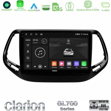 Clarion GL700 Series 8Core Android13 4+64GB Jeep Compass 2017&gt; Navigation Multimedia Tablet 10" Με Carplay &amp; Android Auto