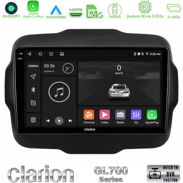 Clarion GL700 Series 8Core Android13 4+64GB Jeep Renegade 2015-2019 Navigation Multimedia Tablet 9" Με Carplay &amp; Android Auto