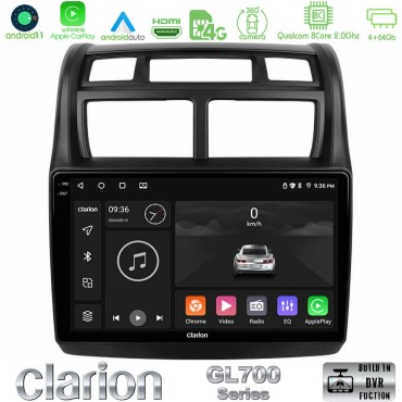 Clarion GL700 Series 8Core Android13 4+64GB Kia Sportage 2008-2011 Navigation Multimedia Tablet 9" Με Carplay &amp; Android Auto