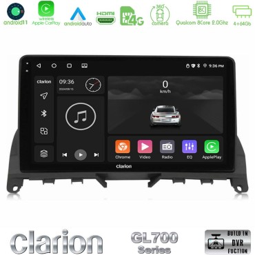 Clarion GL700 Series 8Core Android13 4+64GB Mercedes C Class W204 Navigation Multimedia Tablet 9" Με Carplay &amp; Android Auto