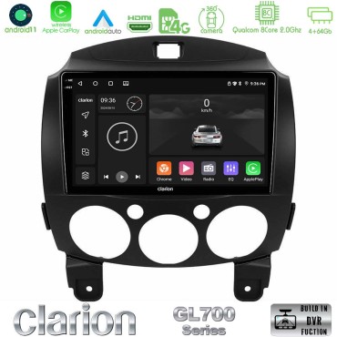 Clarion GL700 Series 8Core Android13 4+64GB Mazda 2 2008-2014 Navigation Multimedia Tablet 9" Με Carplay &amp; Android Auto