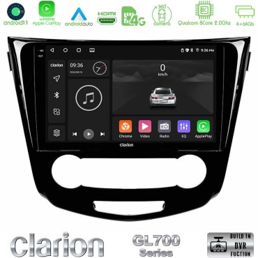 Clarion GL700 Series 8Core Android13 4+64GB Nissan Qashqai J11 (Manual A/C) Navigation Multimedia Tablet 10" Με Carplay &amp; Android Auto