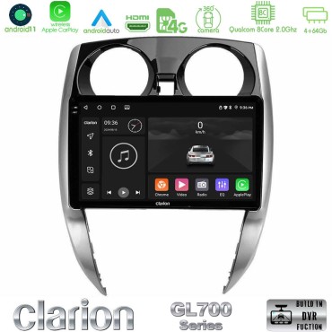 Clarion GL700 Series 8Core Android13 4+64GB Nissan Note 2013-2018 Navigation Multimedia Tablet 10" Με Carplay &amp; Android Auto