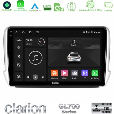 Clarion GL700 Series 8Core Android13 4+64GB Peugeot 208/2008 Navigation Multimedia Tablet 10" Με Carplay &amp; Android Auto