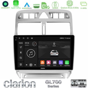 Clarion GL700 Series 8Core Android13 4+64GB Peugeot 307 2002-2008 Navigation Multimedia Tablet 9" Με Carplay &amp; Android Auto