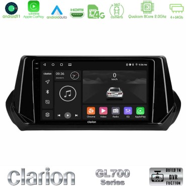 Clarion GL700 Series 8Core Android13 4+64GB Peugeot 208 2019-2023 Navigation Multimedia Tablet 9" Με Carplay &amp; Android Auto