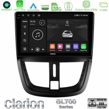 Clarion GL700 Series 8Core Android13 4+64GB Peugeot 207 Navigation Multimedia Tablet 9" Με Carplay &amp; Android Auto