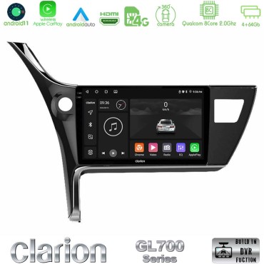 Clarion GL700 Series 8Core Android13 4+64GB Toyota Corolla 2017-2018 Navigation Multimedia Tablet 10" Με Carplay &amp; Android Auto