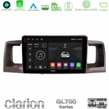 Clarion GL700 Series 8Core Android13 4+64GB Toyota Corolla 2002-2006 Navigation Multimedia Tablet 9" Με Carplay &amp; Android Auto