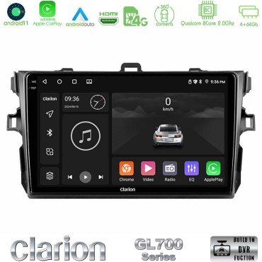 Clarion GL700 Series 8Core Android13 4+64GB Toyota Corolla 2007-2012 Navigation Multimedia Tablet 9" Με Carplay & Android Auto Clarion GL700 Series 8Core Android13 4+64GB Toyota Corolla 2007-2012 Navigation Multimedia Tablet 9" Με Carplay & Android Auto