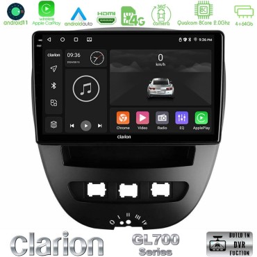 Clarion GL700 Series 8Core Android13 4+64GB Toyota Aygo/Citroen C1/Peugeot 107 Navigation Multimedia Tablet 10" Με Carplay &amp; Android Auto