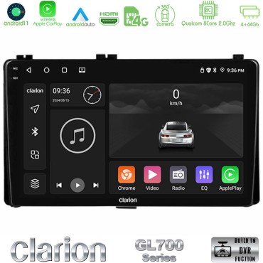 Clarion GL700 Series 8Core Android13 4+64GB Toyota Corolla/Auris 2017-2019  Navigation Multimedia Tablet 9" Με Carplay &amp; Android Auto