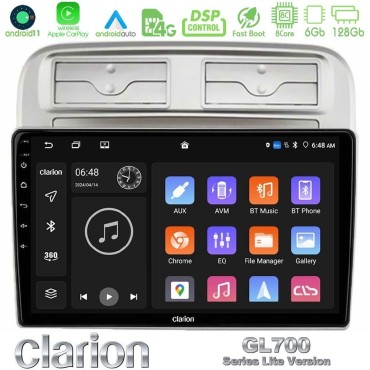 Clarion GL700 Lite Series 8Core Android11 6+128GB Fiat Grande Punto 2006-2011 Navigation Multimedia Tablet 9" Με Carplay &amp; Android Auto