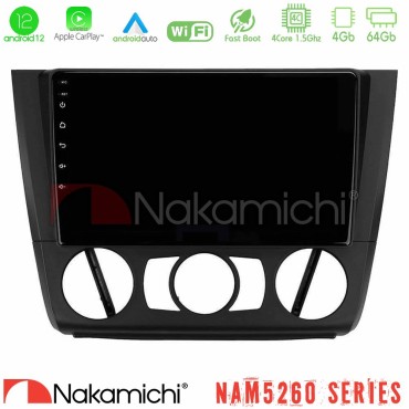 Nakamichi NAM5260 Series 4Core Android12 4+64GB BMW 1Series E81/E82/E87/E88 (MANUAL A/C) Navigation Multimedia Tablet 9" Με Carplay &amp; Android Auto