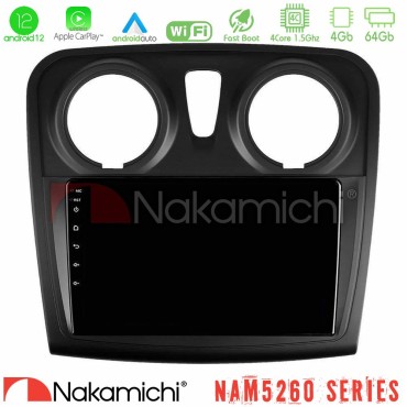 Nakamichi NAM5260 Series 4Core Android12 4+64GB Dacia Dokker 2014-2021 Navigation Multimedia Tablet 9" Με Carplay &amp; Android Auto