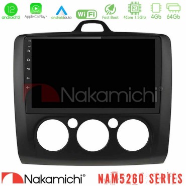 Nakamichi NAM5260 Series 4Core Android12 4+64GB Ford Focus Manual AC Navigation Multimedia Tablet 9" (Μαύρο Χρώμα) Με Carplay &amp; Android Auto