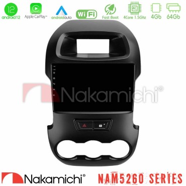 Nakamichi NAM5260 Series 4Core Android12 4+64GB Ford Ranger 2012-2016 Navigation Multimedia Tablet 9" Με Carplay &amp; Android Auto