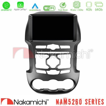 Nakamichi NAM5260 Series 4Core Android12 4+64GB Ford Ranger 2012-2016 Navigation Multimedia Tablet 9" Με Carplay &amp; Android Auto