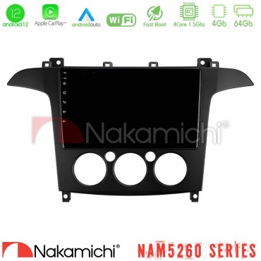 Nakamichi NAM5260 Series 4Core Android12 4+64GB Ford S-Max 2006-2008 (manual A/C) Navigation Multimedia Tablet 9" Με Carplay &amp; Android Auto