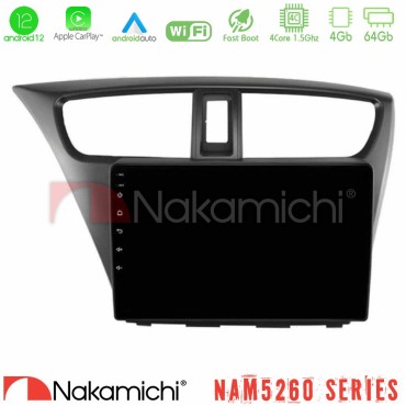 Nakamichi NAM5260 Series 4Core Android12 4+64GB Honda Civic Hatchback 2012-2015 Navigation Multimedia Tablet 9" Με Carplay &amp; Android Auto