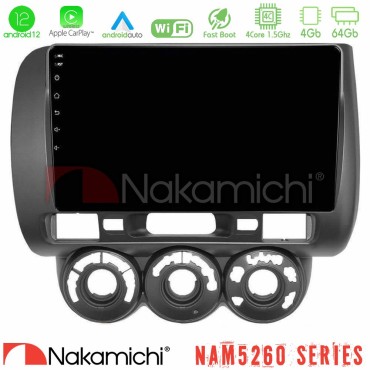 Nakamichi NAM5260 Series 4Core Android12 4+64GB Honda Jazz 2002-2008 (Manual A/C) Navigation Multimedia Tablet 9" Με Carplay &amp; Android Auto