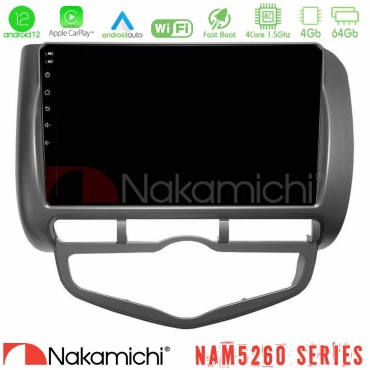 Nakamichi NAM5260 Series 4Core Android12 4+64GB Honda Jazz 2002-2008 (Auto A/C) Navigation Multimedia Tablet 9" Με Carplay &amp; Android Auto