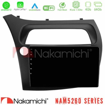 Nakamichi NAM5260 Series 4Core Android12 4+64GB Honda CiviC Hatchback 2006-2011 Navigation Multimedia Tablet 9" Με Carplay &amp; Android Auto