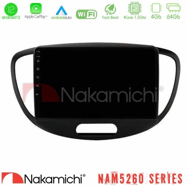 Nakamichi NAM5260 Series 4Core Android12 4+64GB Hyundai i10 2008-2014 Navigation Multimedia Tablet 9" Με Carplay &amp; Android Auto