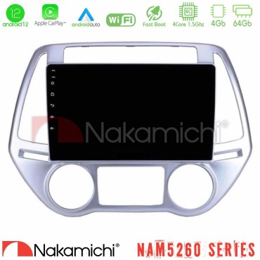 Nakamichi NAM5260 Series 4Core Android12 4+64GB Hyundai i20 2012-2014 Navigation Multimedia Tablet 9" Με Carplay &amp; Android Auto