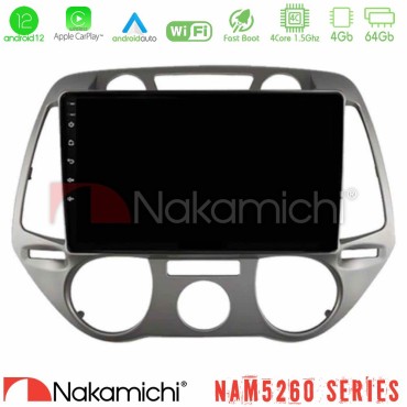 Nakamichi NAM5260 Series 4Core Android12 4+64GB Hyundai i20 2009-2012 Manual A/C Navigation Multimedia Tablet 9" Με Carplay &amp; Android Auto