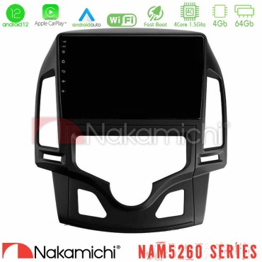 Nakamichi NAM5260 Series 4Core Android12 4+64GB Hyundai i30 2007-2012 Auto A/C Navigation Multimedia Tablet 9" Με Carplay &amp; Android Auto