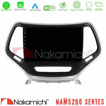 Nakamichi NAM5260 Series 4Core Android12 4+64GB Jeep Cherokee 2014-2019 Navigation Multimedia Tablet 9" (Ασημί Χρώμα) Με Carplay &amp; Android Auto