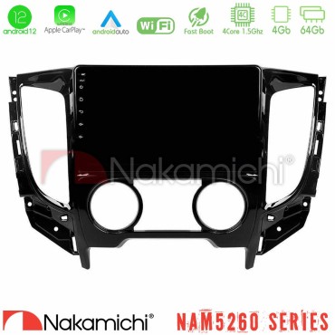 Nakamichi NAM5260 Series 4Core Android12 4+64GB Mitsubishi L200 2016-&gt; &amp; Fiat Fullback (Manual A/C) Navigation Multimedia Tablet 9" Με Carplay &amp; Android Auto