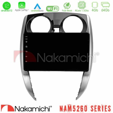 Nakamichi NAM5260 Series 4Core Android12 4+64GB Nissan Note 2013-2018 Navigation Multimedia Tablet 10" Με Carplay &amp; Android Auto