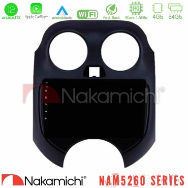 Nakamichi NAM5260 Series 4Core Android12 4+64GB Nissan Micra 2011-2014 Navigation Multimedia Tablet 9" Με Carplay &amp; Android Auto
